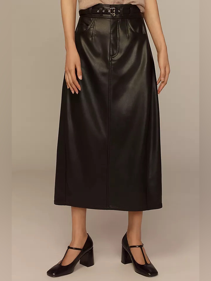 Anthropologie Pilcro Faux-Leather Relaxed Midi Skirt In Black Size 6